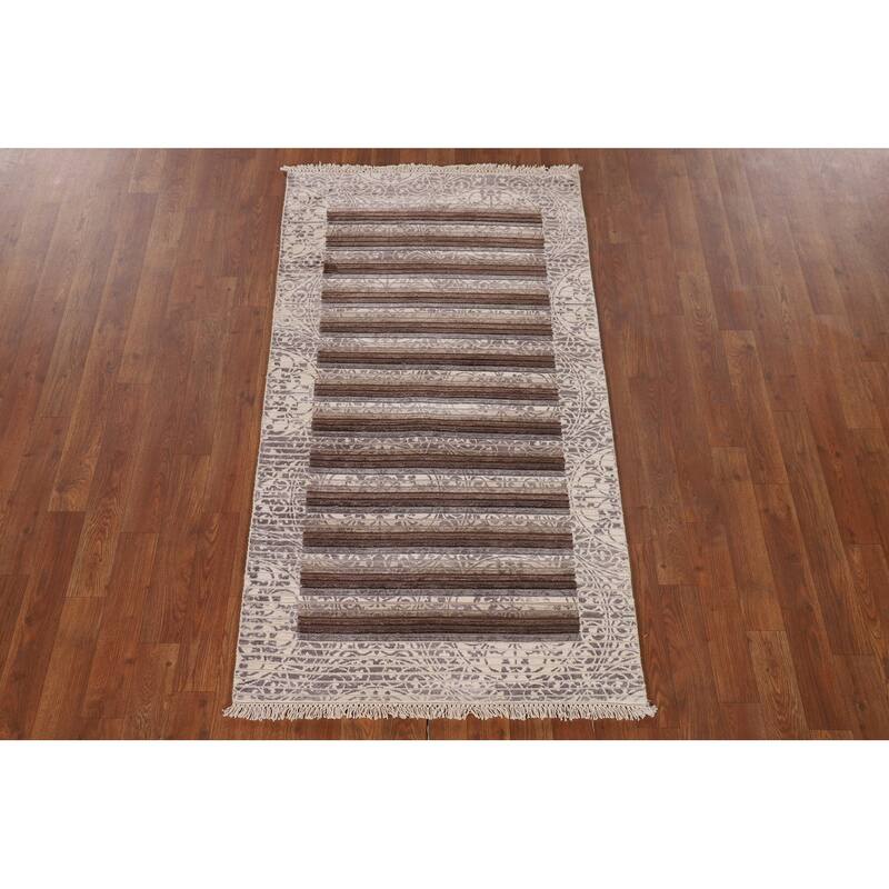Striped Modern Accent Rug Handmade Abstract Wool Carpet - 2'9"x 5'0"