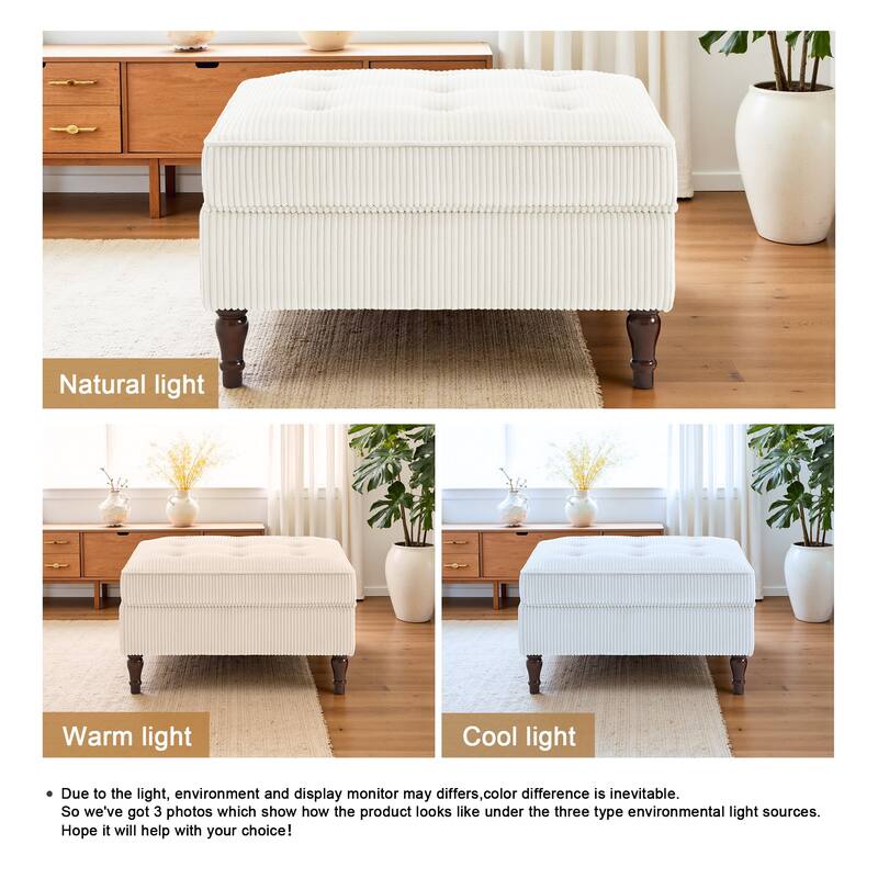 31.78" W Oversized Square Upholstered Storage Ottoman with Wooden Tray