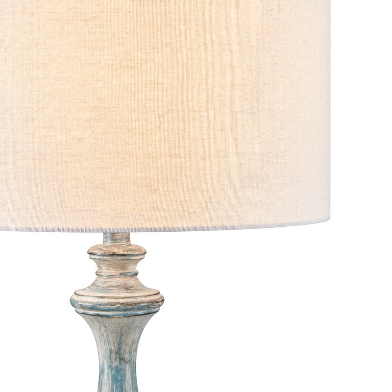 KAWOTI 61.25'' Rustic Distressed Light Blue Floor Lamp with Beige Linen Shade - W16" x H61.25"