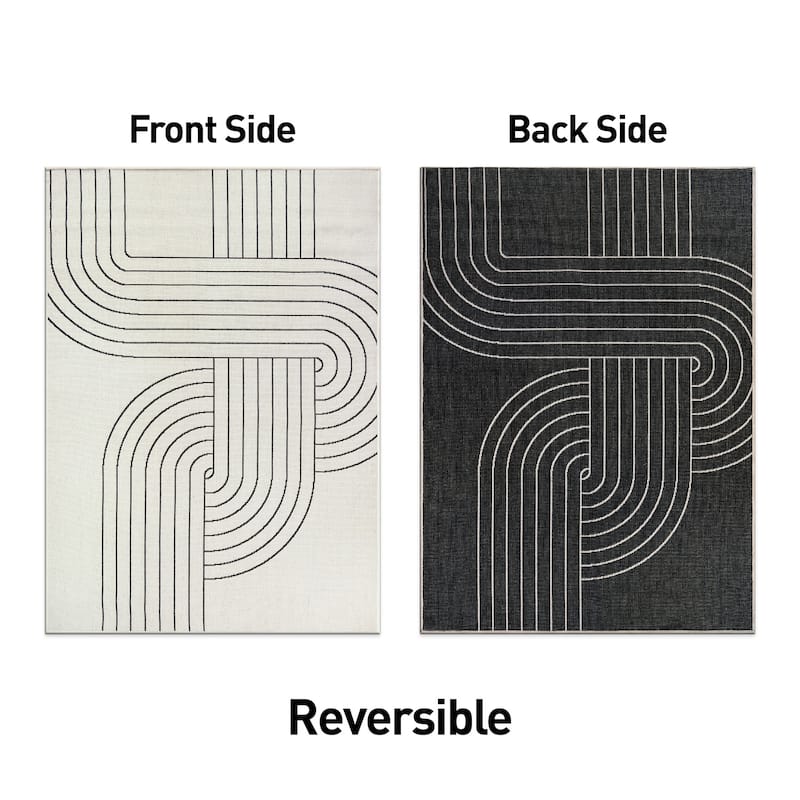 World Rug Gallery Contemporary Geometric Stripe Weather Resistant Reversible Indoor/Outdoor Area Rug