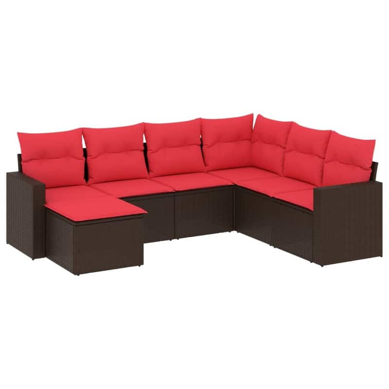 vidaXL Patio Sofa Set with Cushions Outdoor Conversation Furniture Poly Rattan - 25.8" x 24.4" x 27.2"