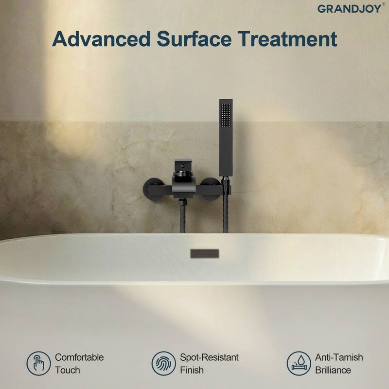 GRANDJOY Wall-mount Waterfall Bathtub Faucet with Handheld Shower