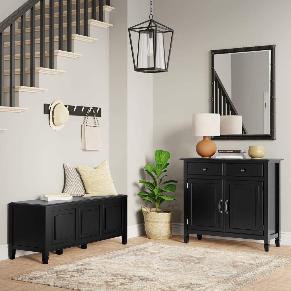 WYNDENHALL Hampshire Solid Wood 51 inch Wide Storage Bench Trunk and 40 inch Wide Storage Cabinet