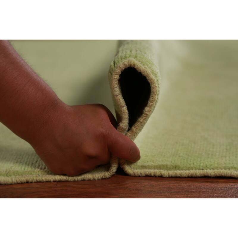 Hand Knotted Oriental 100% Wool Carpet Modern Solid Green Gabbeh Area Rug - 9' 8'' X 5' 3''