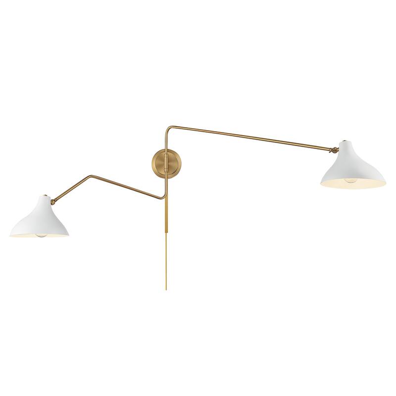 Bellevue SH90088 2 Light 21" Tall Hardwired or Plug-In Wall Sconce - White / Natural Brass