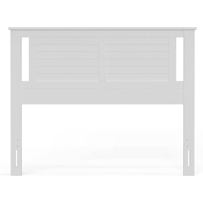White Rubber Woode Headboard with Horizontal Slat Design for Standard Bed Frames - Queen