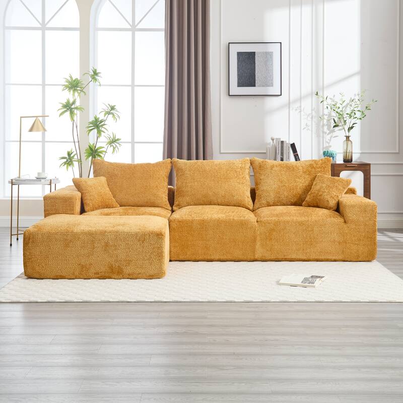 Floor Standing Chaise Lounge Couch L-shape Sectional Sofa with Ottoman