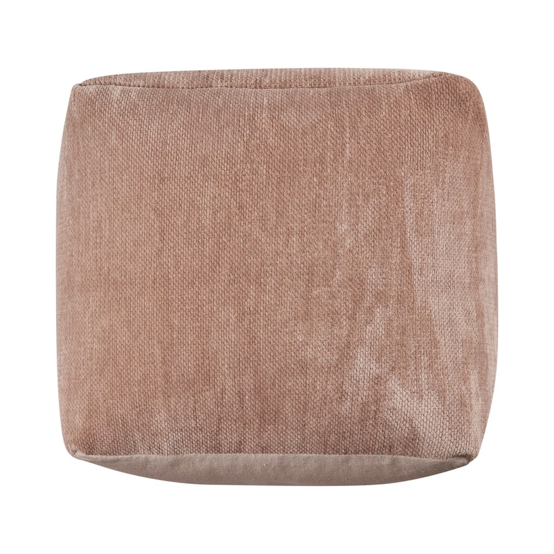 HomeRoots 18" Beige Chenille Cube Pouf Ottoman