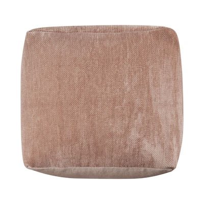 HomeRoots 18" Beige Chenille Cube Pouf Ottoman
