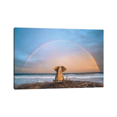 iCanvas "Elephant And Dog Sit On The Beach And Look At The Rainbow" by Mike Kiev Canvas Print