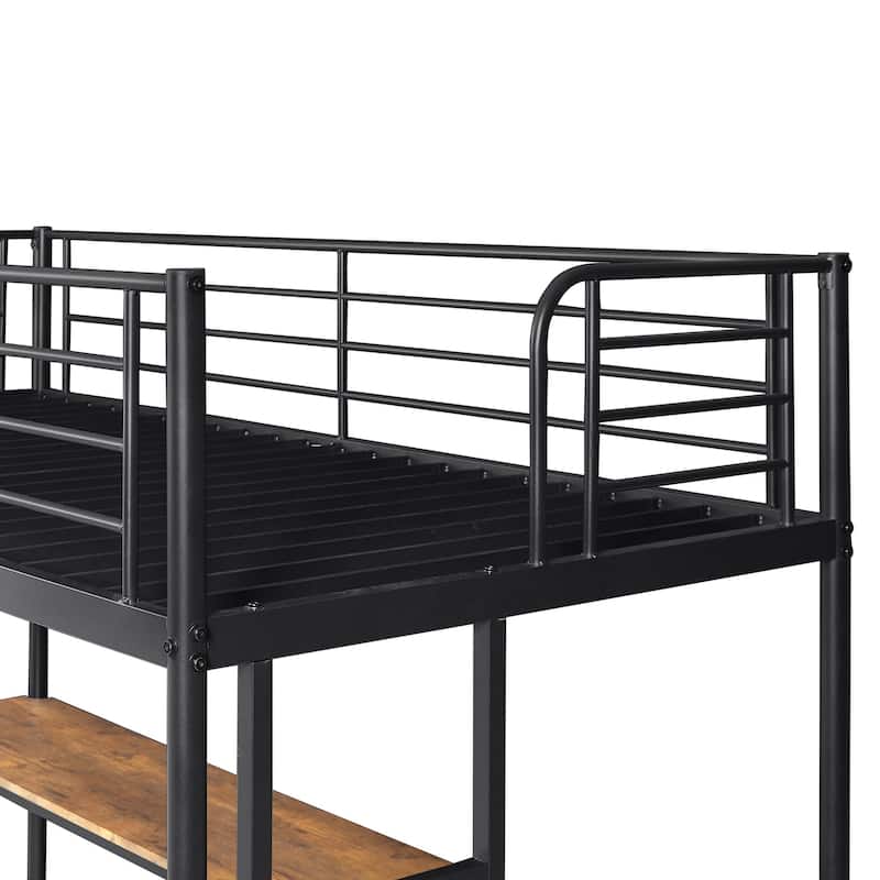 Javlergo Twin Bunk Bed with Desk Reversible Ladder Space Saving Twin loft Bed with Stairs and Full Length guardrail