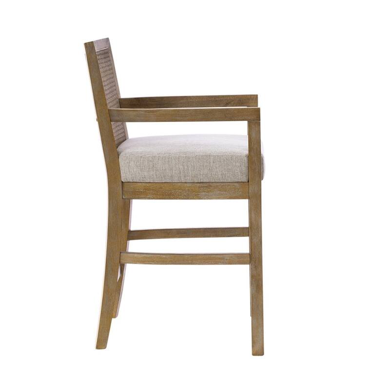 Roomfitters 25-Inch Cane Back Counter Stool, Open Arm Solid Wood Frame in Reclaimed Natural Finish, Cream