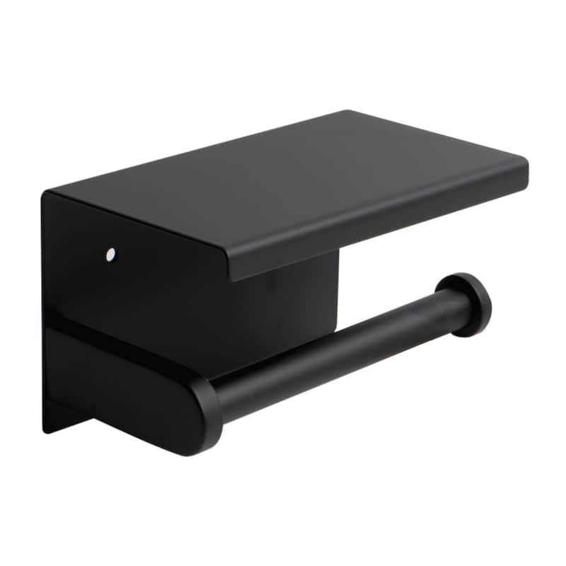 ALFI brand ABTPC66-BLA Black Matte Stainless Steel Toilet Paper Holder with Shelf