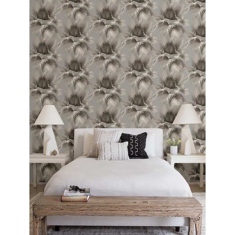 A-Street Prints Summer Palm Platinum Tropical Wallpaper