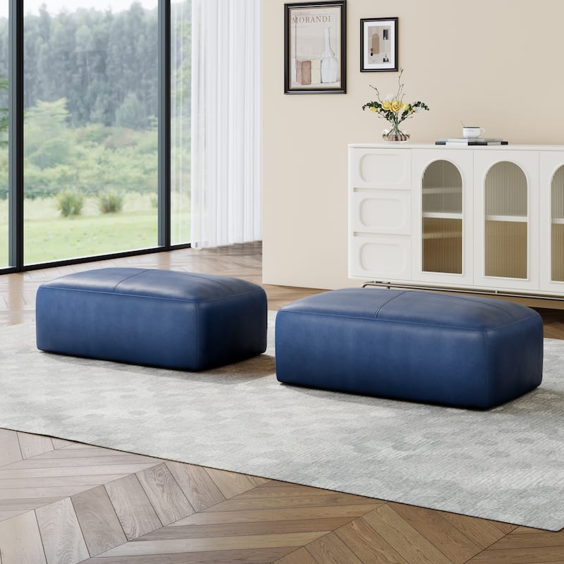 22"/ 35"/ 43" W Rectangular Modern Genuine Leather Ottoman Set of 2