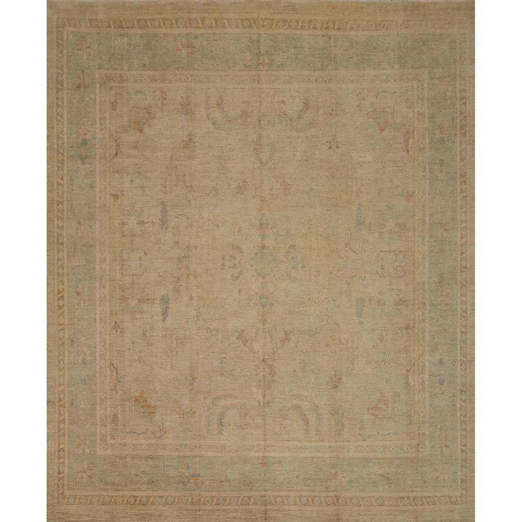 Hand Knotted Traditional Wool Beige Geometric Area Rug - 11' 7'' X 11' 11''