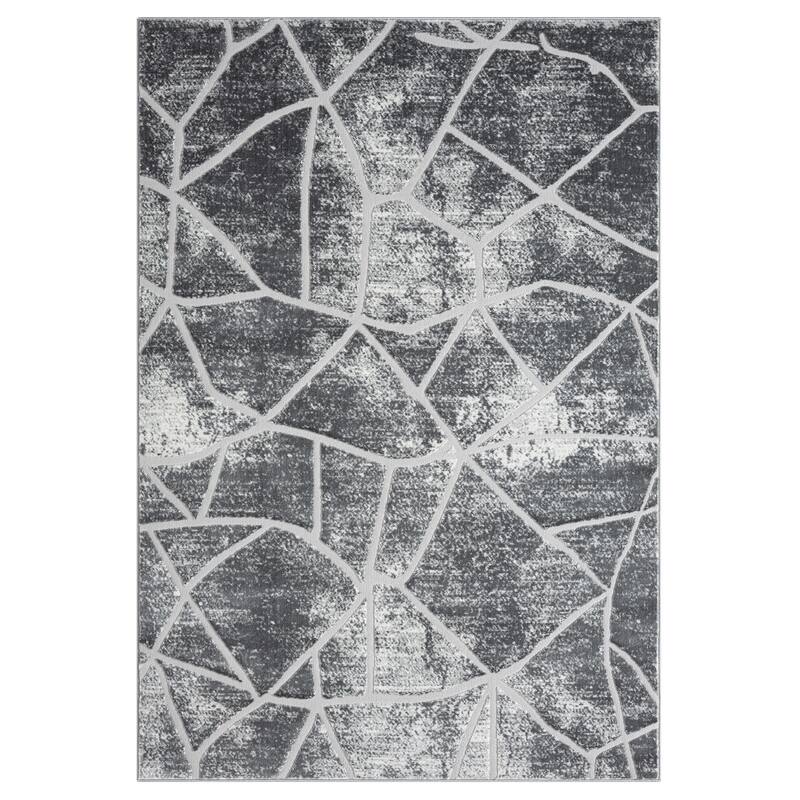 Riley Collection Grey/Light Grey Abstract Design Contemporary Area Rug - 5'2'' X 7'5''
