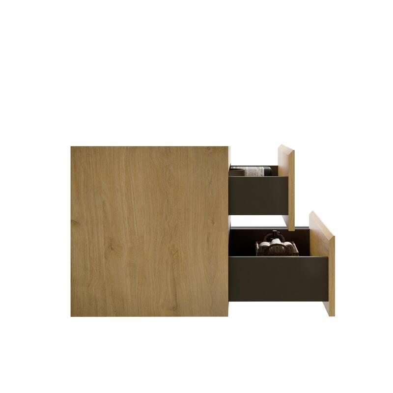 Modern 24" Alice Wall-Mounted Vanity with Silent Soft-Closing Drawers, Walnut Finish, and Ample Storage - No Basin Included