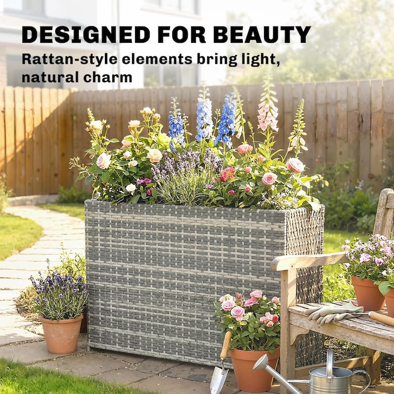 Outsunny Raised Garden Bed with Adjustable Foot Pads for Patio, Balcony, PE Rattan Wicker Planter