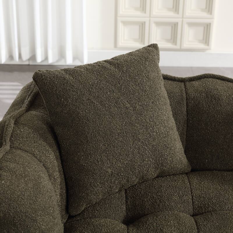 2-Seater Chenille Bean Bag Loveseat, Soft Square Recliner Sofa with High-Resilience Foam, Armrests & 2 Pillows