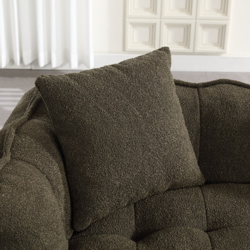 Olive Green Modern 65.1" Chenille Upholstered Buttons Tufted Loveseat Accent Chair with High Resilience Foam Core and Pillows