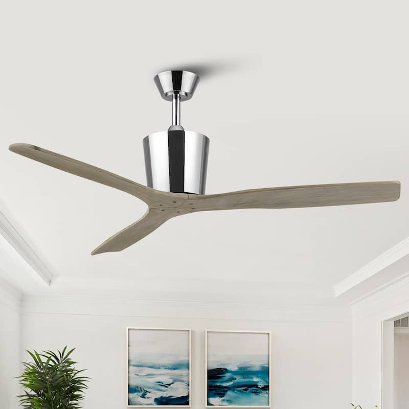 54" Farmhouse Solid Wood 3-Blade DC Reversible Ceiling Fan with Remote, No Light - Chrome