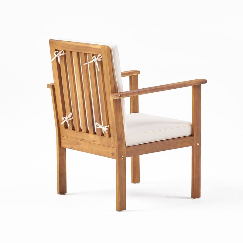 Acacia Wood Table Chairs Set with Slat Back Arm Chairs and Coffee Table, Outdoor Sectional Conversation Sets, 3-Piece