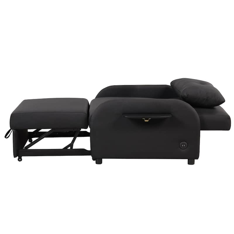 Roomfitters 3-in-1 Pull-Out Sofa Sleeper with 2-Wing Table USB Charging Port for Living Room Recreation Room