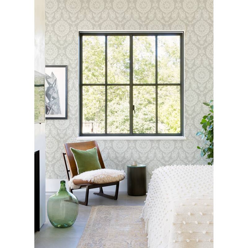 Chesapeake Helm Damask Taupe Floral Medallion Wallpaper