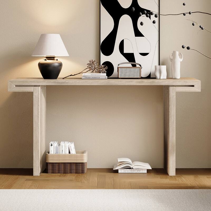 Rustic Farmhouse Console Table Distressed Wood Finish Entryway Sofa Table for Living Room Hallway - Oak