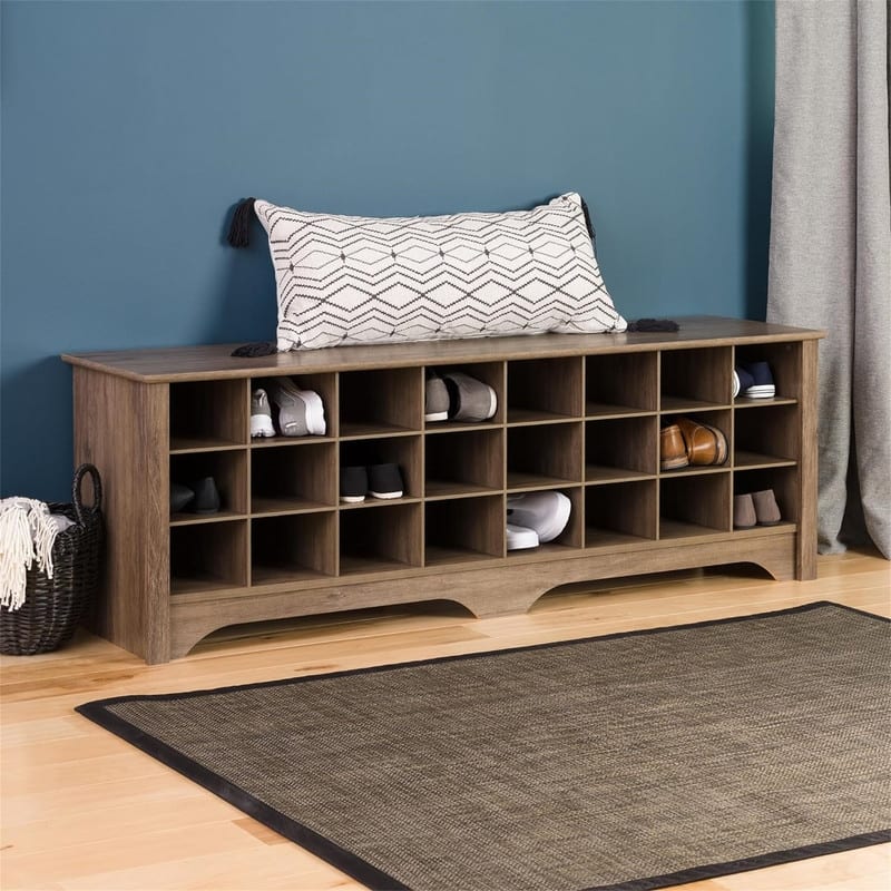 24 Pair Shoe Storage Cubby Bench - 15.5"D x 60"W x 20.25"H - Drifted Gray