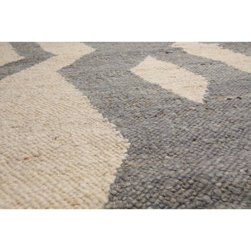LoomBloom Beige Hand Woven Geometric Flatweave Wool Oriental Area Rug - 9' 4'' x 12'