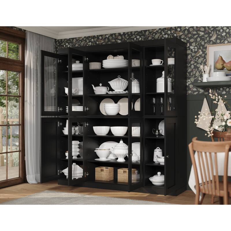 Palace Imports 100% Solid Wood 65" Pantry Cabinet with Clear Glass, Shaker Doors and Adjustable Shelves