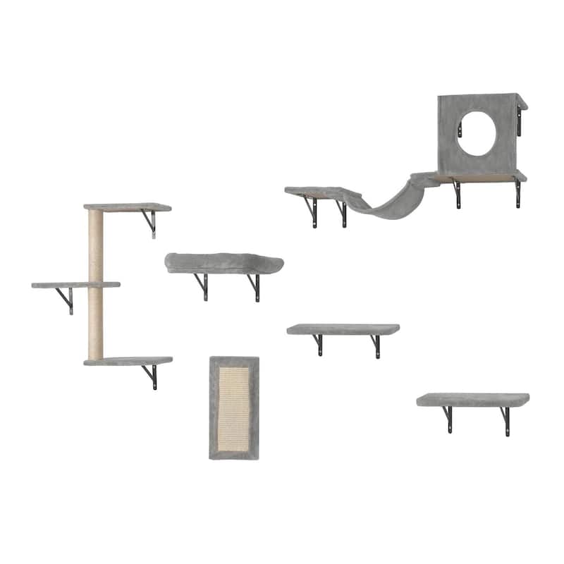 Natural Particle Board Cat Wall Set with Hammock, Sofa & Tree