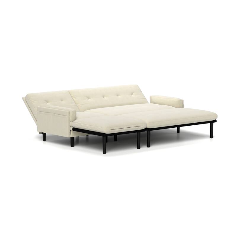 Ivory Corduroy Convertible 3-Seater L-Shaped Sofa and Bed