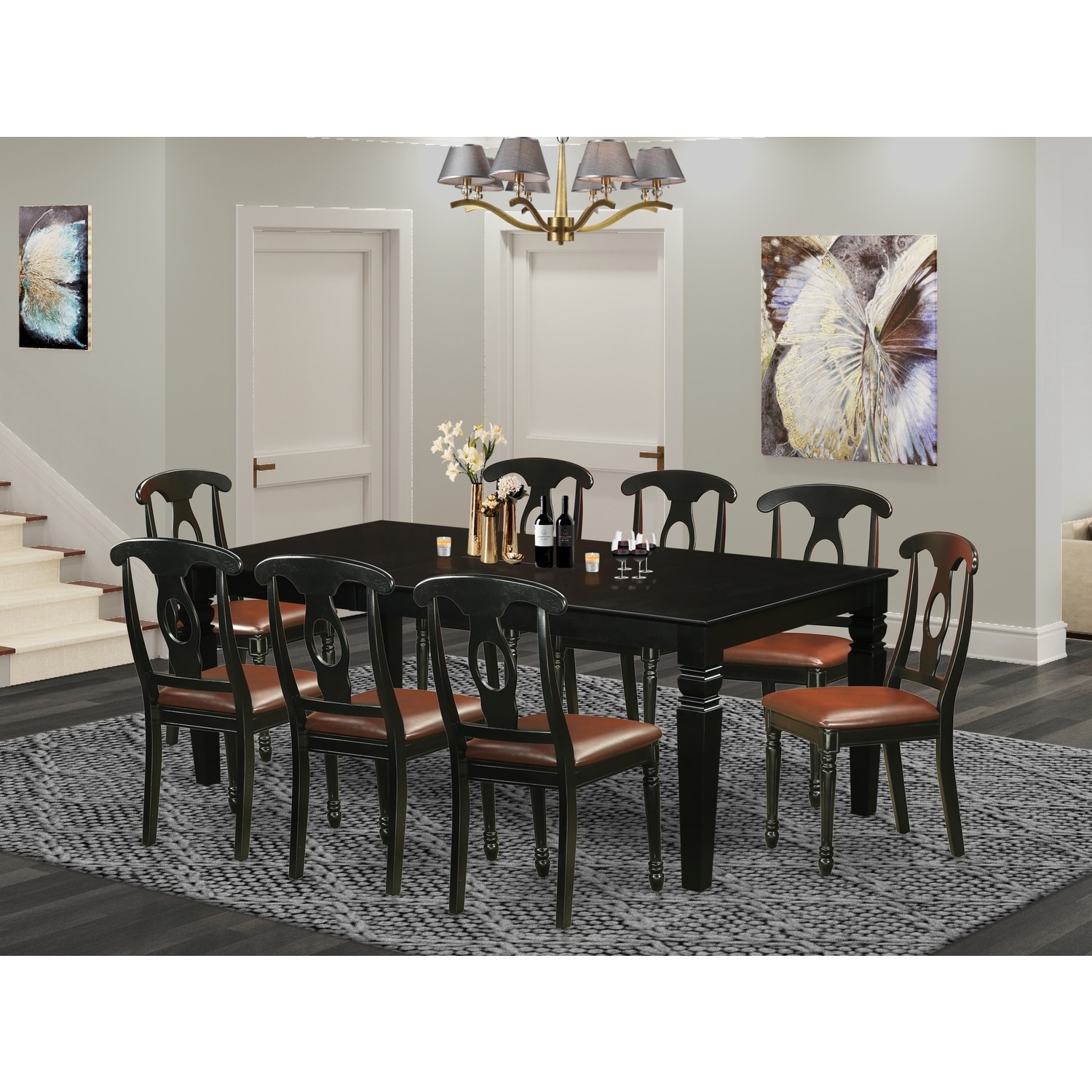 Dining Table Set with Chairs - 9 Piece Kitchen Table Set - Antique Style Table & Chairs