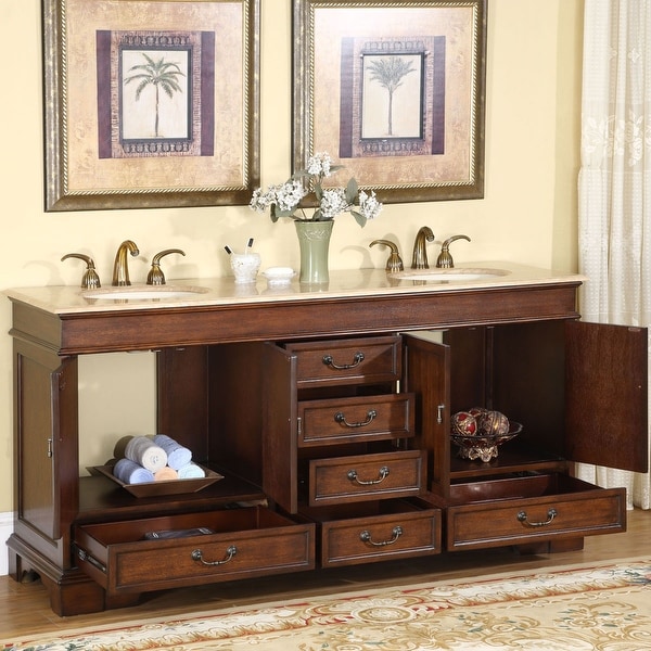 Silkroad Exclusive Stone Top 72-inch Bathroom Double Vanity - Bed