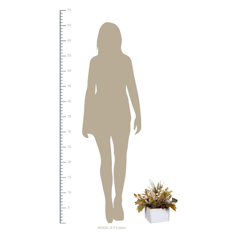 White Metal Planter with Floral Arrangement - 11" H x 10" W x 10" D