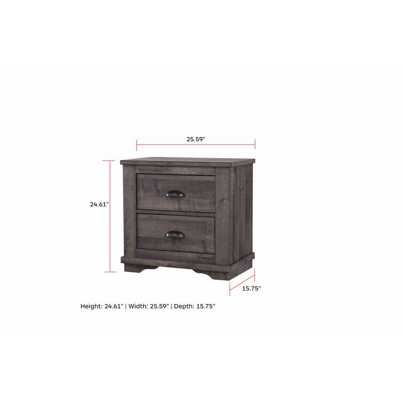 1pc Contemporary Two-Drawers Nightstand Bed Side Cabinet Wooden Furniture Rustic Gray Color