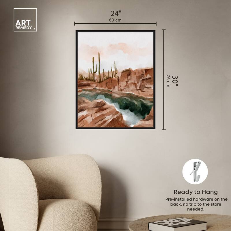 Art Remedy Hot Springs In June Framed Landscape 1 Piece Canvas Wall Art Watercolor Style