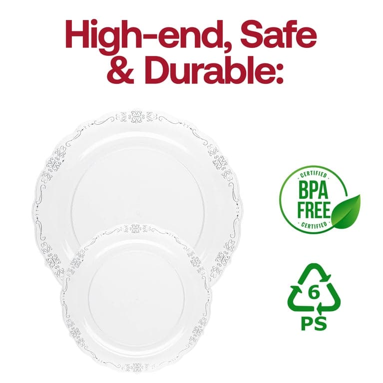 Vintage Rim Round Disposable Plastic Plate Packs - Party Supplies