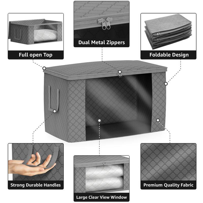 Sorbus Foldable Storage Bag Organizers, Large Clear Window & Carry Handles, Great for Clothes, Blankets, and More