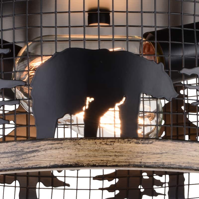 Kodiak 12-in W Black Rustic Round Cage Flush Mount Ceiling Light Fixture Tree Motif