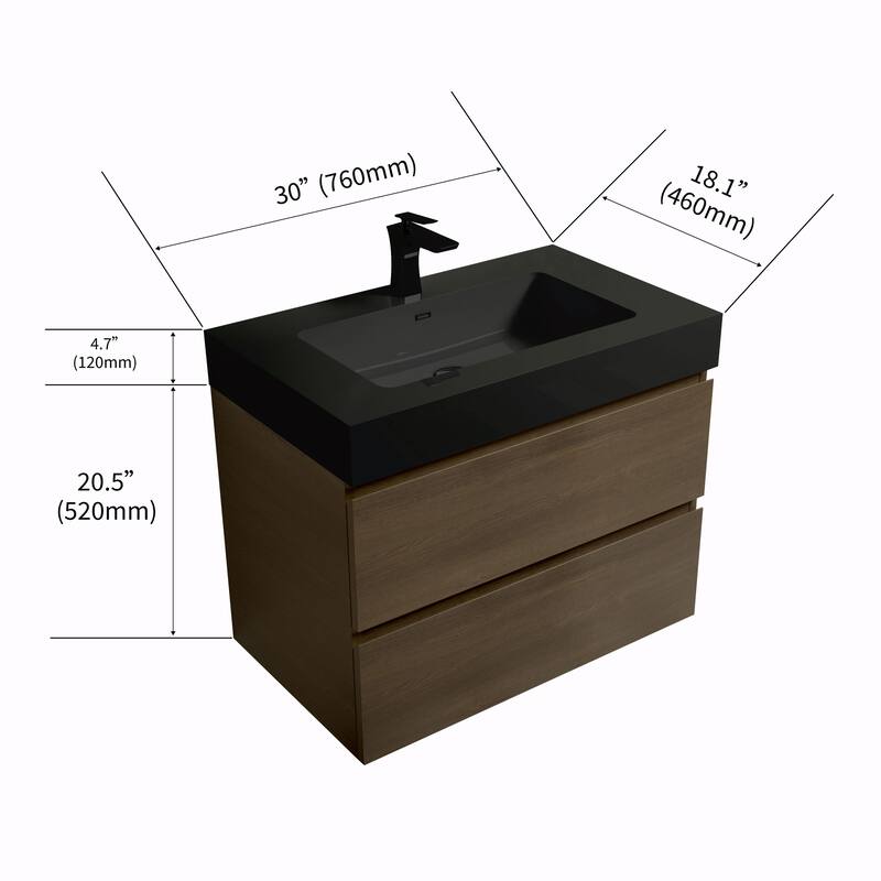 36"/30"/24" Floating Bathroom Vanity with Sink, Wall-Mounted Storage Cabinet