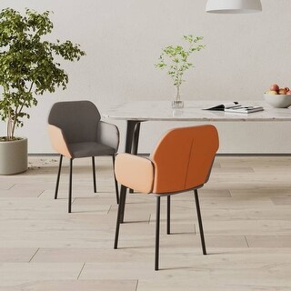 Dining Chairs 2 pcs Dark Gray Fabric and Faux Leather - Bed Bath