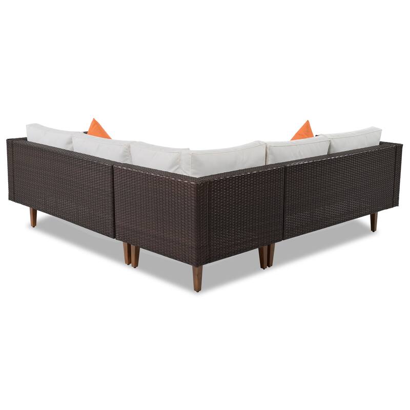 4 Piece Outdoor Furniture Set, All Weather Conversation Set, L-Shape Wicker Sofa Set with Pillows and Coffee Table