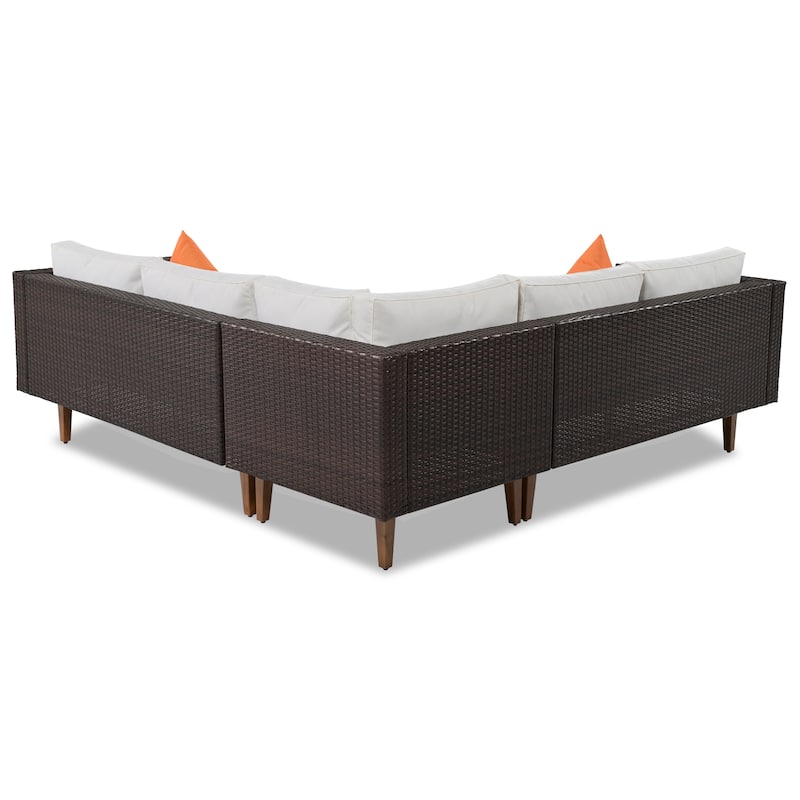 4-Pieces Outdoor L-shape Wicker Sofa Set with Colorful Pillows