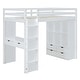 preview thumbnail 5 of 18, White Full Size Solid Wood Loft Bed with large shelves, writing desk and LED Light for Bedroom