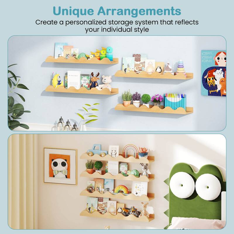 Costway Kids Bookshelf Set of 4 with Fir Wood Structure & Wavy - See Details