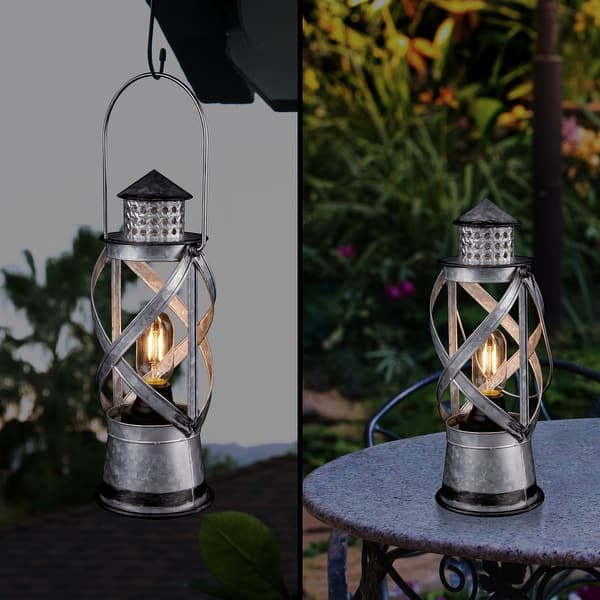 slide 2 of 11, Alpine Corporation 15"H Indoor/Outdoor Vintage Metal Lantern with LED Lights, Silver